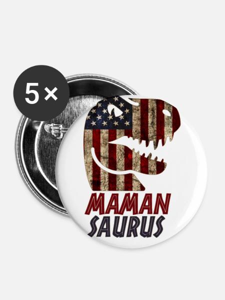 Patriotic Maman Dinosaur - Buttons groß 56 mm (5er Pack) - Weiß