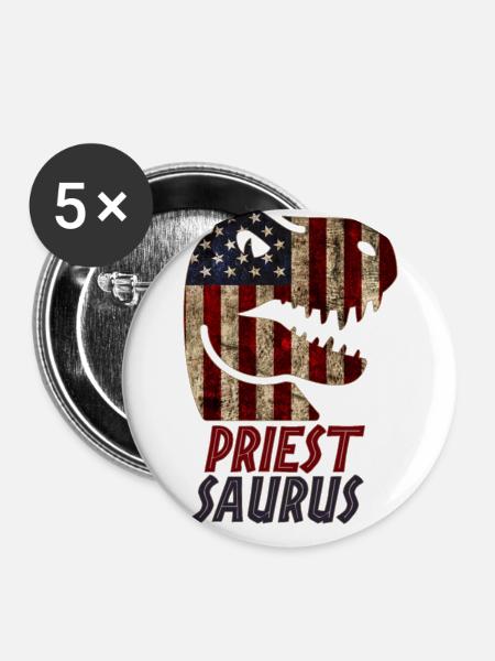 Patriotic Priest Dinosaur - Buttons groß 56 mm (5er Pack) - Weiß