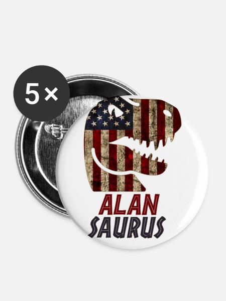 Patriotic Alan Dinosaur Alansaurus - Buttons groß 56 mm (5er Pack) - Weiß
