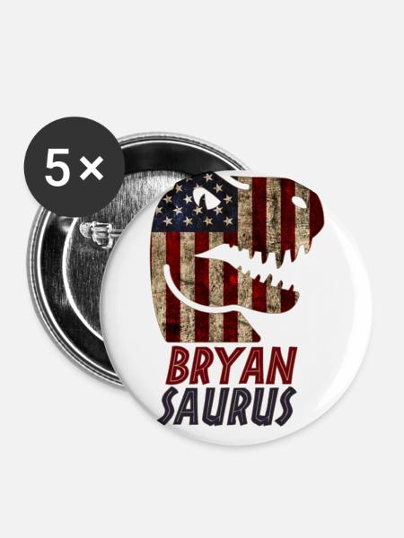 Patriotic Bryan Dinosaur Bryansaurus - Buttons groß 56 mm (5er Pack) - Weiß