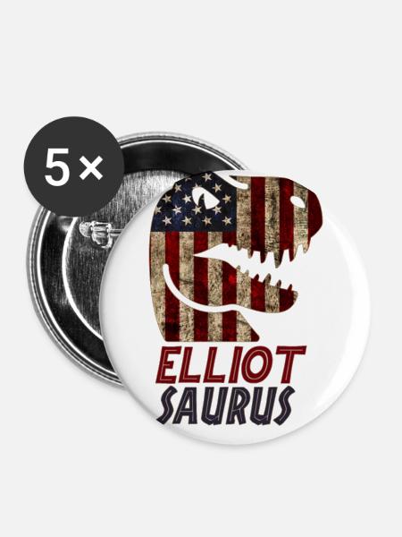 Patriotic Elliot Dinosaur Elliotsaurus - Buttons groß 56 mm (5er Pack) - Weiß