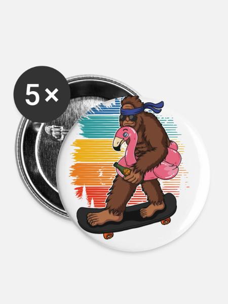 Flamingo Squatch Skateboard Flamingo-liebhaber - Buttons groß 56 mm (5er Pack) - Weiß