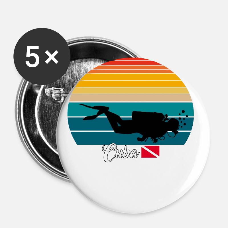 Cuba Scuba Diving Gift - Buttons groß 56 mm (5er Pack) - Weiß