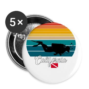 California Scuba Diving Gift - Buttons groß 56 mm (5er Pack) - Weiß - Vorne