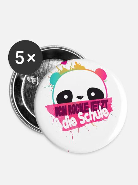 Endlich Schulkind, Einschulung - Buttons groß 56 mm (5er Pack) - Weiß