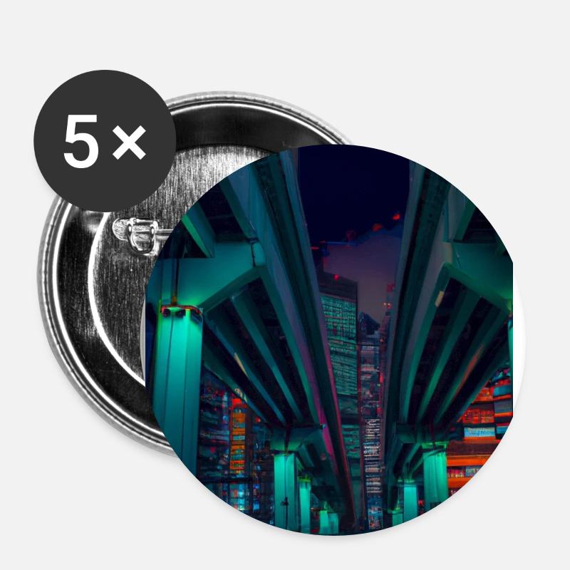 Abstract Cyber City SciFi - Buttons large 2.2''/56 mm (5-pack) - white