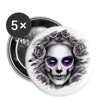 Totenkopf Frau - Fantasy - Buttons groß 56 mm (5er Pack) - Weiß - Vorne