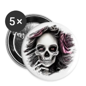 Crâne de squelette - Lot de 5 grands badges (56 mm) - blanc - Devant