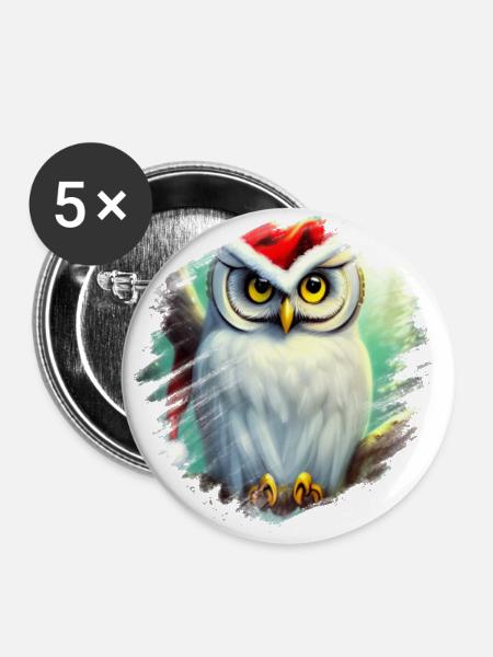 Weiße Schneeeule - Buttons groß 56 mm (5er Pack) - Weiß