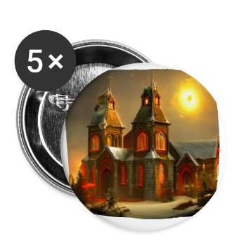 Église de Noël - Lot de 5 grands badges (56 mm) - blanc - Devant