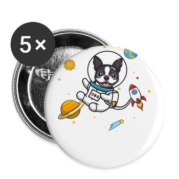 Boston Terrier - Lot de 5 grands badges (56 mm) - blanc - Devant