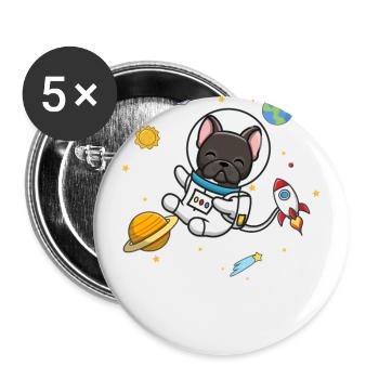 Black French Bulldog - Buttons large 2.2''/56 mm (5-pack) - white - Front