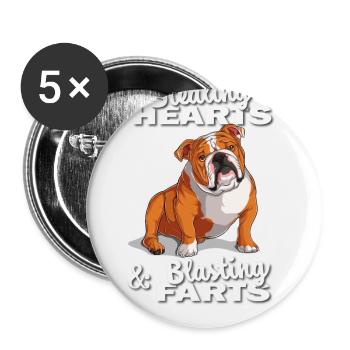 Bouledogue anglais - Lot de 5 grands badges (56 mm) - blanc - Devant