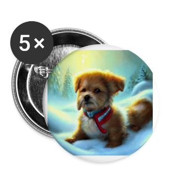 Chiot de chien de Noël - Lot de 5 grands badges (56 mm) - blanc - Devant