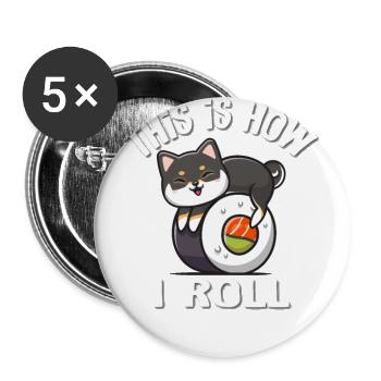 Shiba Inu noir - Lot de 5 grands badges (56 mm) - blanc - Devant