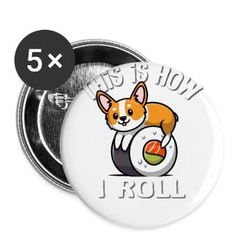 Corgi - Lot de 5 grands badges (56 mm) - blanc - Devant
