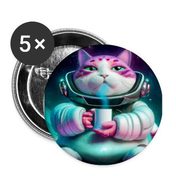 Big cat drinks tea in space - Buttons large 2.2''/56 mm (5-pack) - white - Front