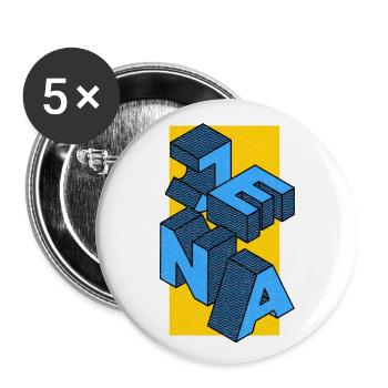 Ostthüringen Merch - Jena in Blöcken - Buttons groß 56 mm (5er Pack) - Weiß - Vorne