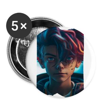 Anime Sci-Fi Boy with Crass Blue Eyes - Buttons large 2.2''/56 mm (5-pack) - white - Front
