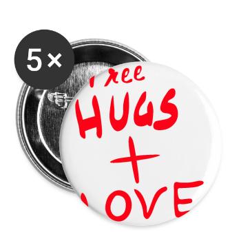 Free Hugs plus Love in rot wie die Liebe - Buttons groß 56 mm (5er Pack) - Weiß - Vorne