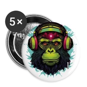 Electro Gorilla DJ für Electro-Fans - Buttons groß 56 mm (5er Pack) - Weiß - Vorne