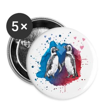 Valentinstag Verliebte Pinguine - Buttons groß 56 mm (5er Pack) - Weiß - Vorne
