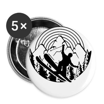 Skifahrer in den Bergen - Ski - Wintersport - Buttons groß 56 mm (5er Pack) - Weiß - Vorne
