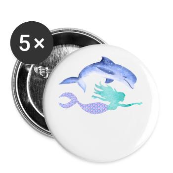 Meerjungfrau, Delphin Mermaid, Dolphin - Buttons groß 56 mm (5er Pack) - Weiß - Vorne