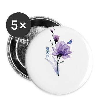 Sommerblumen, Japanische Kunst Summer Flowers - Buttons groß 56 mm (5er Pack) - Weiß - Vorne