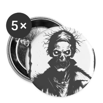 Gruseliger Zombie Böse - Buttons groß 56 mm (5er Pack) - Weiß - Vorne