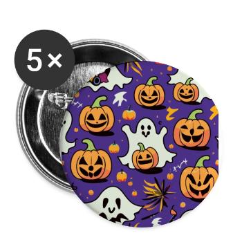 Halloween - Citrouilles effrayantes et fantômes - Lot de 5 grands badges (56 mm) - blanc - Devant