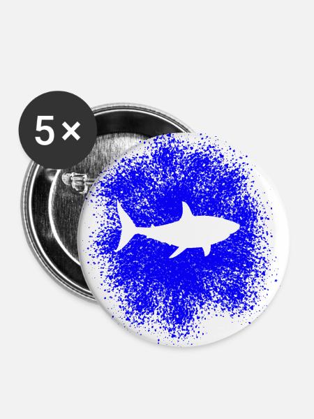 Hai Haifisch im Meer - Buttons groß 56 mm (5er Pack) - Weiß