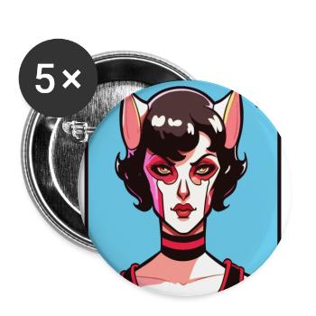 Anime Manga Woman with Cats Girl Ears - Buttons large 2.2''/56 mm (5-pack) - white - Front