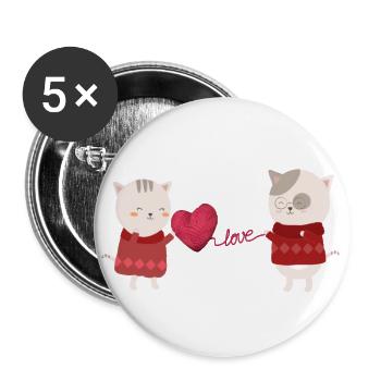 Katze Cartoon Paar Chat Bande Dessinée Couple - Lot de 5 grands badges (56 mm) - blanc - Devant