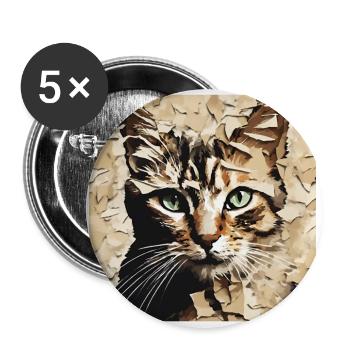 Katze aus Papier - Kunstvolles Katzenmotiv - Buttons groß 56 mm (5er Pack) - Weiß - Vorne