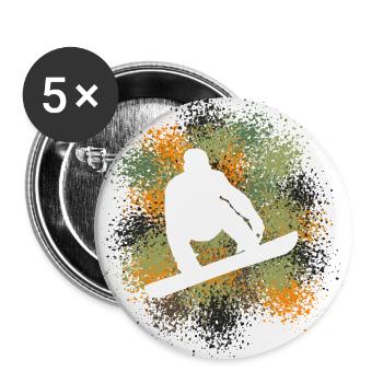 Snowboard Wintersportler - Buttons groß 56 mm (5er Pack) - Weiß - Vorne