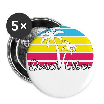 Ambiance de plage. Été, Soleil, Vacances, Palmiers, Rétro, - Lot de 5 grands badges (56 mm) - blanc - Devant