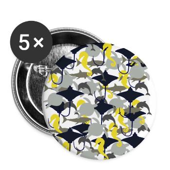 Rochen Hai Delfin Meeresschildkröte Seepferdchen - Buttons groß 56 mm (5er Pack) - Weiß - Vorne