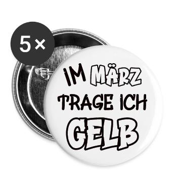 Im März trage ich gelb Spruch Farbe gelb - Buttons groß 56 mm (5er Pack) - Weiß - Vorne