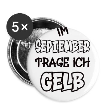 Im September trage ich gelb Spruch Farbe gelb - Buttons groß 56 mm (5er Pack) - Weiß - Vorne