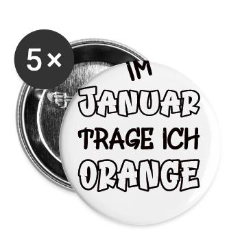 En janvier, je porte de l’orange en disant couleur orange - Lot de 5 grands badges (56 mm) - blanc - Devant