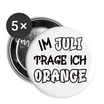 En juillet, je porte de l’orange en disant couleur orange - Lot de 5 grands badges (56 mm) - blanc - Devant