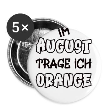 En août, je porte de l’orange en disant couleur orange - Lot de 5 grands badges (56 mm) - blanc - Devant