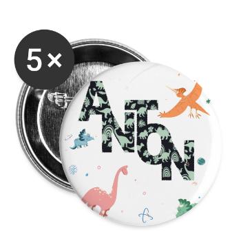 ANTON - Beau prénom de garçon avec dinosaure - Lot de 5 grands badges (56 mm) - blanc - Devant
