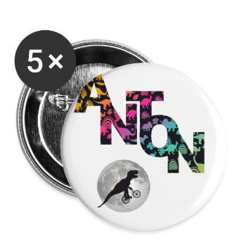 ANTON - Beau prénom de garçon avec dinosaure - Lot de 5 grands badges (56 mm) - blanc - Devant