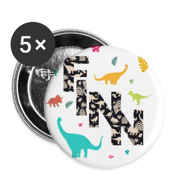 FINN - Schöner Jungen Name mit Dinosaurier - Buttons groß 56 mm (5er Pack) - Weiß - Vorne