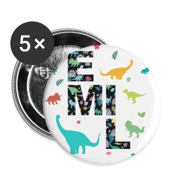 EMIL - Beau prénom de garçon avec dinosaure - Lot de 5 grands badges (56 mm) - blanc - Devant