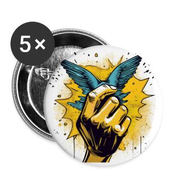 Hand and Wings – Bold Pop Art Freedom Design - Buttons large 2.2''/56 mm (5-pack) - white - Front