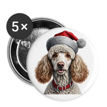 Caniche de Noël chien - Lot de 5 grands badges (56 mm) - blanc - Devant