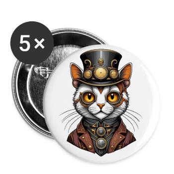 Steampunk cat - Buttons large 2.2''/56 mm (5-pack) - white - Front